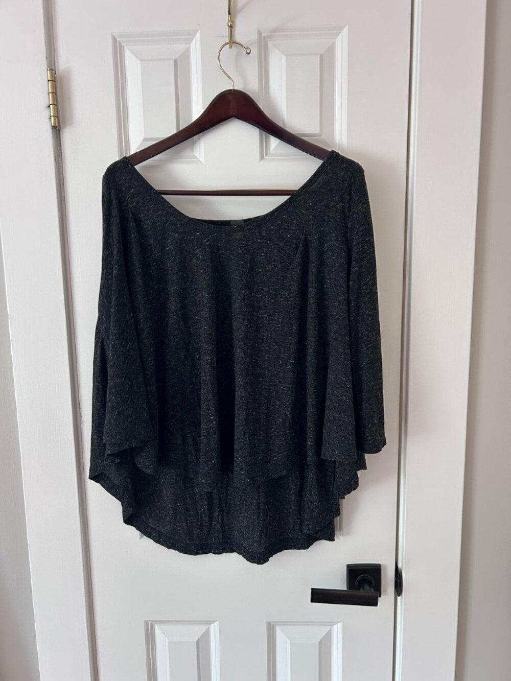 Free People Charcoal Marl Flecked Circle Poncho Top High Low Hem Size S